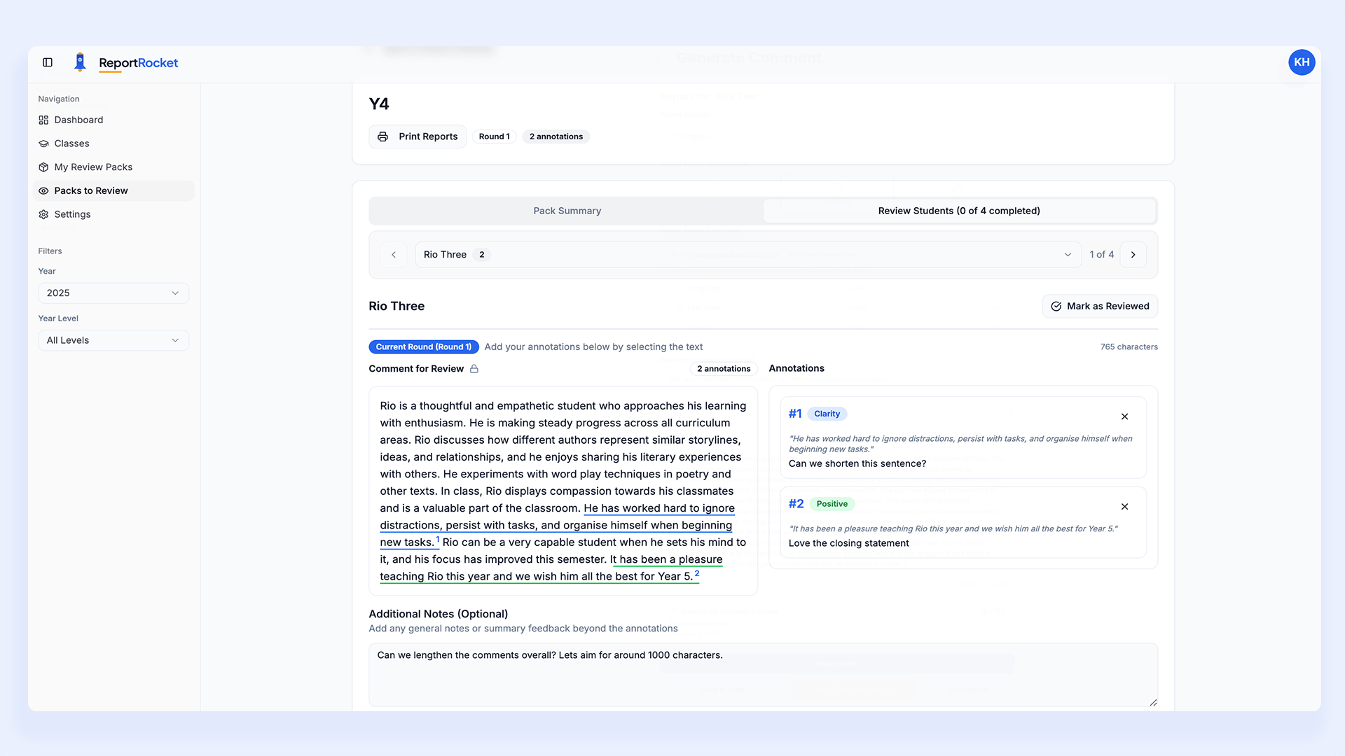 Review step - Annotate and apply feedback with one click