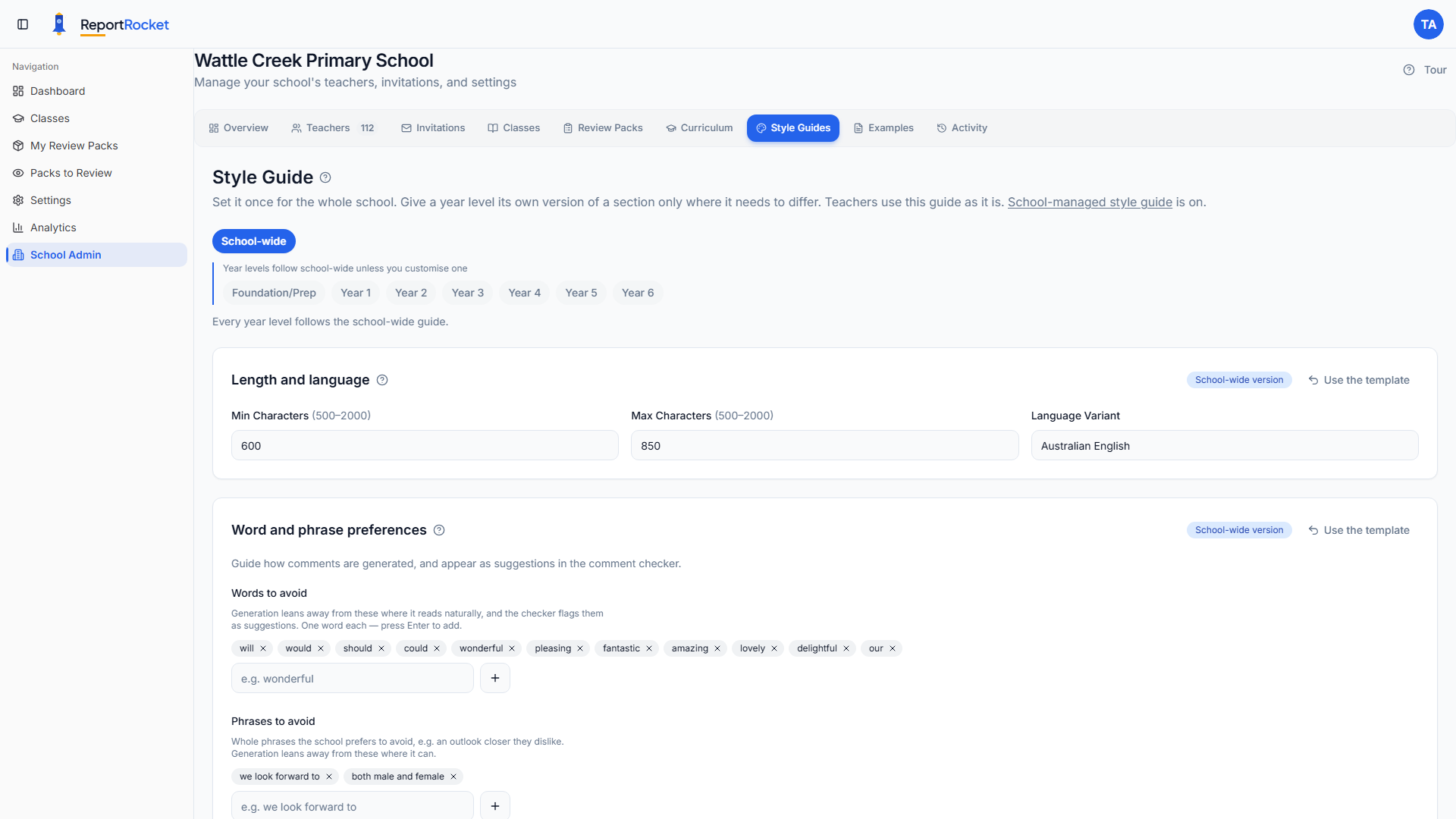 Screenshot showing Set Up Your School